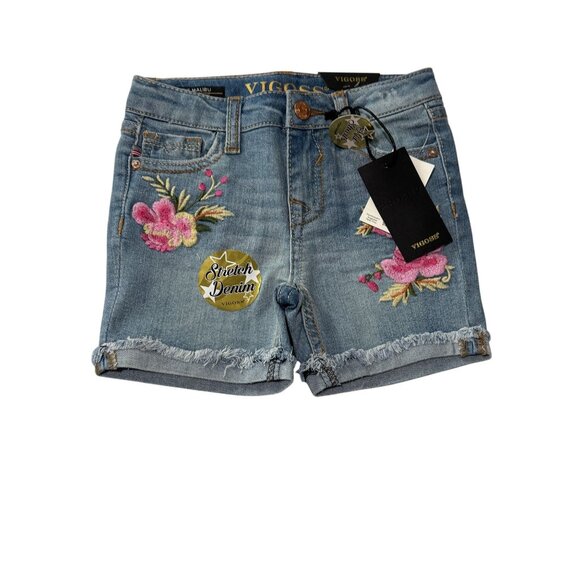 Vigoss Girls Malibu Mid-Shorts 4T Adjustable Waist Floral Embroidery Stretch Den - Picture 1 of 6